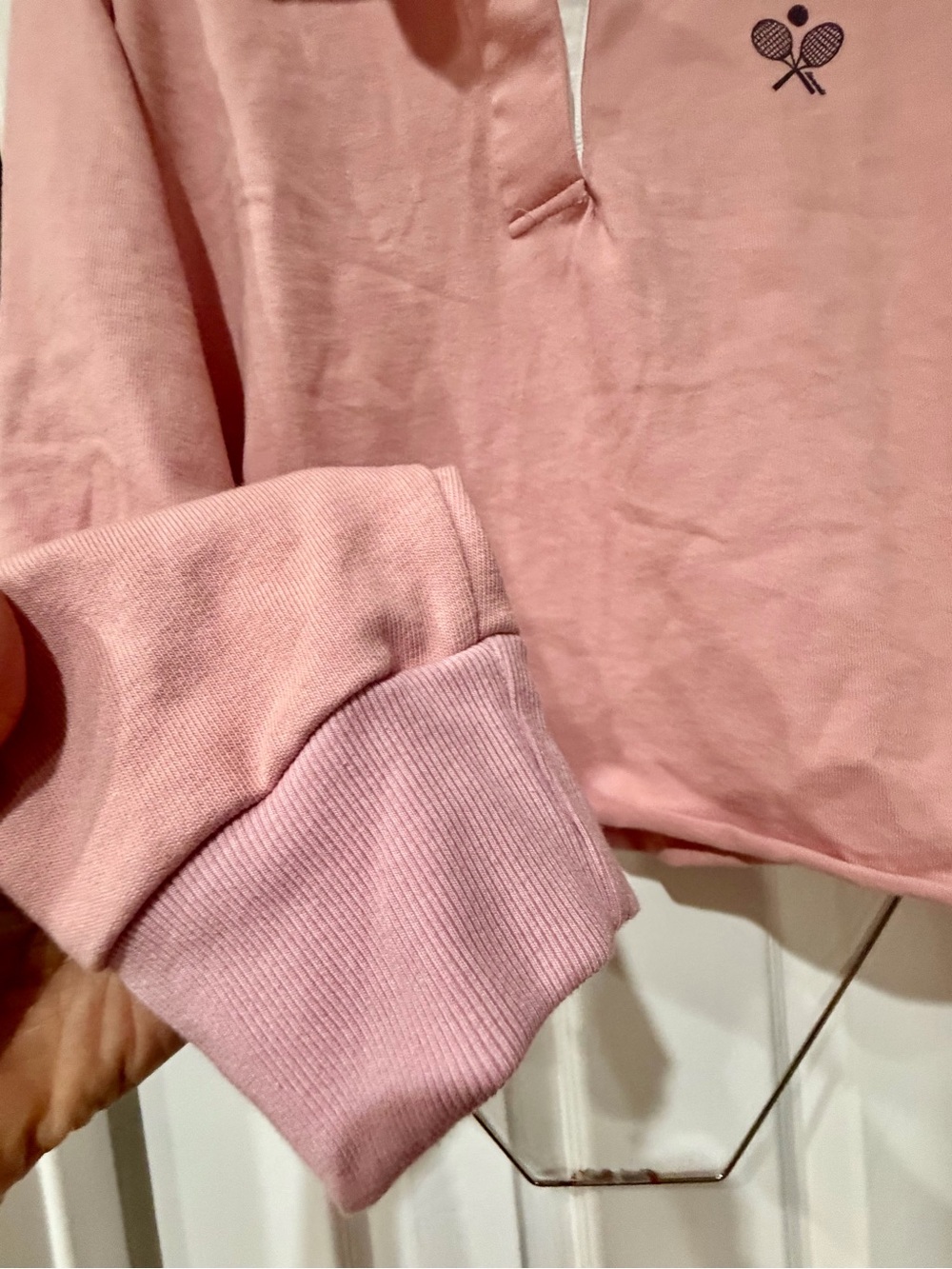Stateside Dusty Pink Cropped Top with Contrast Collar Accent 100% Cotton - Picture 2 of 15